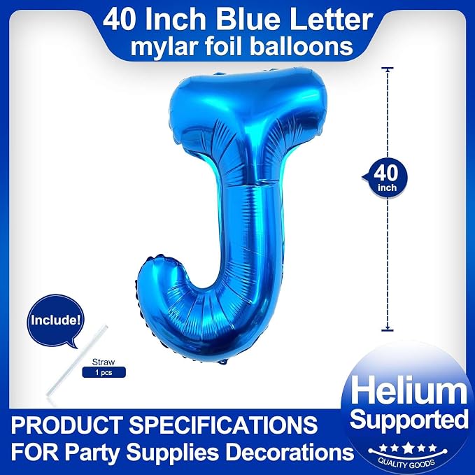 40 Inch Blue Letter J Balloons, DIY Phrase Foil Alphabet Letter J Balloons DIY - Image 2