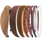 VELSCRUN Headbands for Women 7 Pcs Different Dark Brown Knotted Solid Pearl Head Bands Non Slip Hair Band for Womens Gilrs Thin Thick Short Hair Fashion Accessories