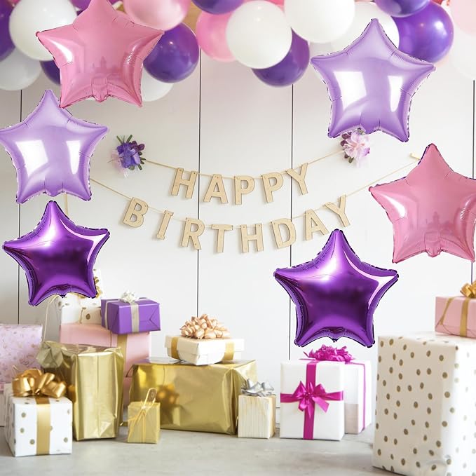 Purple Pink Star Foil Balloon, 18 Inch Metallic Pink and Purple Stars Balloons - Image 4