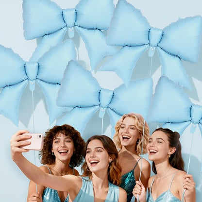6 Pcs Light Blue Bow Balloons for Girls, 38 Inch Bow Foil Balloons, Bows Gender - Image 7
