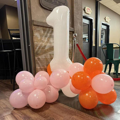 2Pcs Matte White Foil 40" Number 1 and 26" Script Letter One Balloon Set | - Image 4