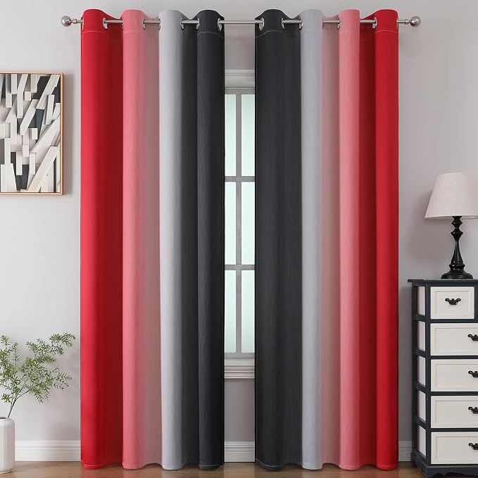 Black and Red 100% Blackout Curtains 84 Inches Long, Ombre Blackout Drapes - Image 2