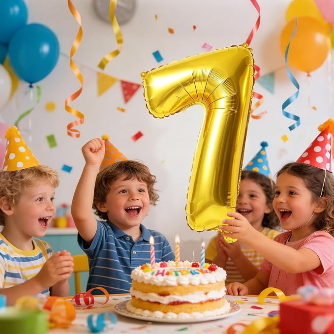 40 Inch Number 7 Balloons for 7th Birthday Party Decorations, 0-100 Gold Large - Image 2