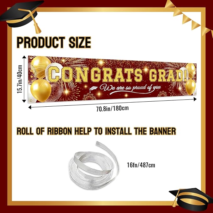 Graduation Banner Decorations | Class of 2026 Congrats Grad Banner Yard Outdoor - Image 2
