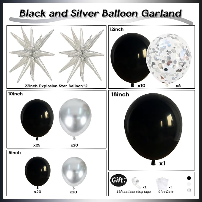 Black and Silver Balloon Garland Arch Kit - Image 2
