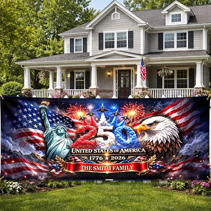 Personalized 250 Years of Freedom USA Banner 1776-2026, Patriotic American by LOVELYPOD