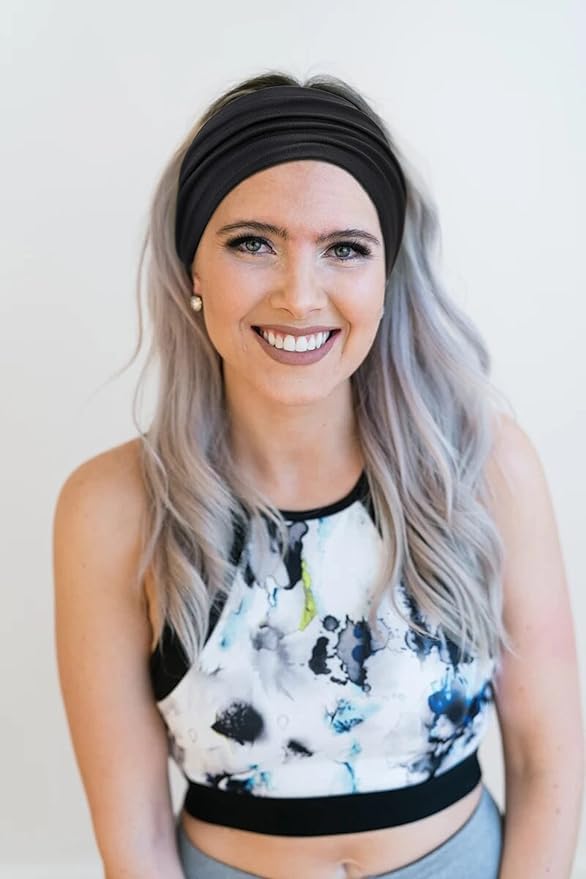 Huachi Black Buttery Soft Headbands - Athletic Hair Bands for Women's Workout, Yoga, and Exercise