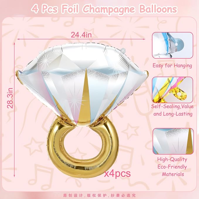4 Pcs Diamond Ring Balloon, Huge Glitter Aluminum Foil Ring Balloons - Image 6