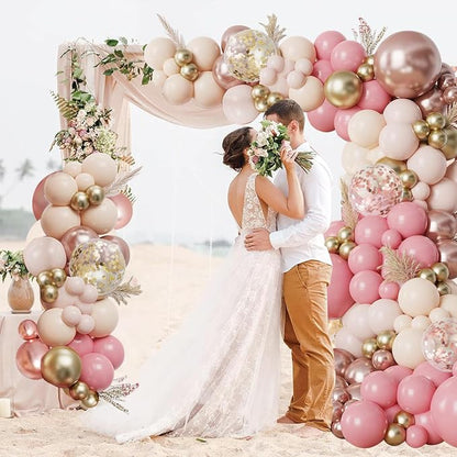 Blush Light Pink Metallic Gold Confetti Balloon Arch Kit 144 Pcs | Boho Baby - Image 6