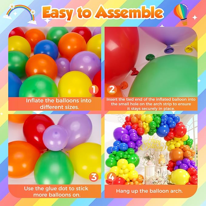 Rainbow Balloons Arch Kit 120pcs, Different Sizes Latex Balloons - Image 3