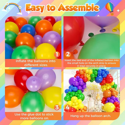 Rainbow Balloons Arch Kit 120pcs, Different Sizes Latex Balloons - Image 3