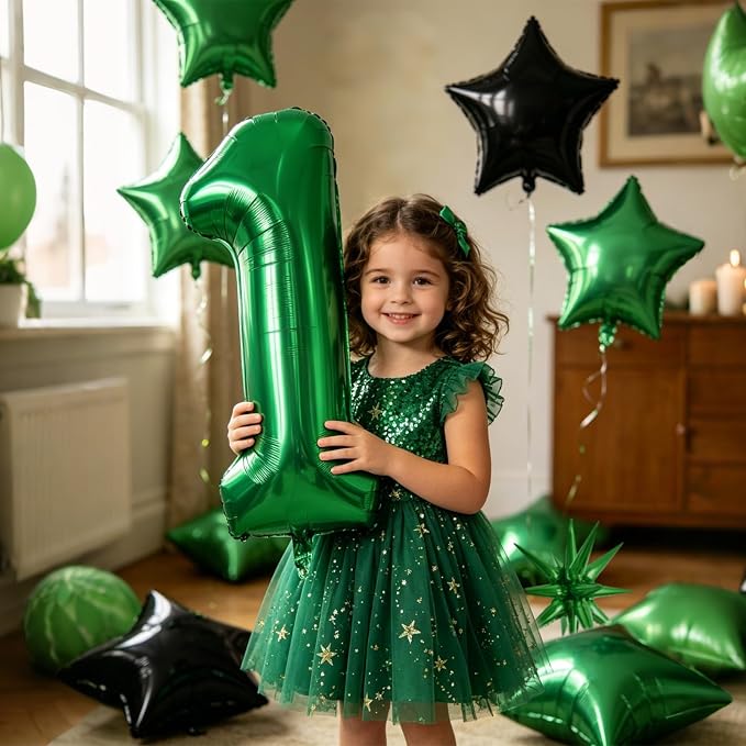 TONIFUL 1st Birthday Balloons Kit 40 Inch Dark Green Large Number 1 Balloon | - Image 5