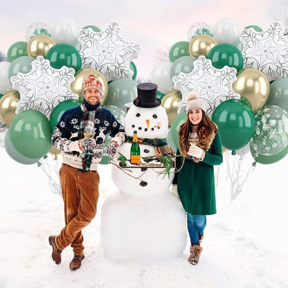 Winter Wonderland Balloon, Dark Sage Green Pastel Green White Metallic Gold - Image 7