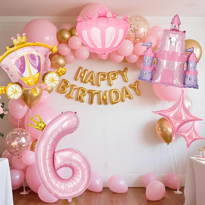 Minyu 6-Piece Princess Theme Party Decoration Set: Princess Carriage + Pink - Image 3
