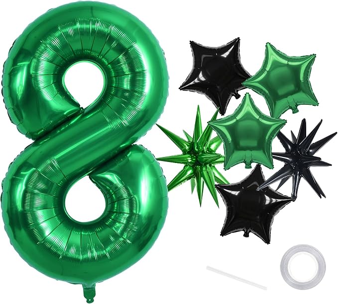 TONIFUL 8th Birthday Balloons Kit 40 Inch Dark Green Large Number 8 Balloon | by TONIFUL