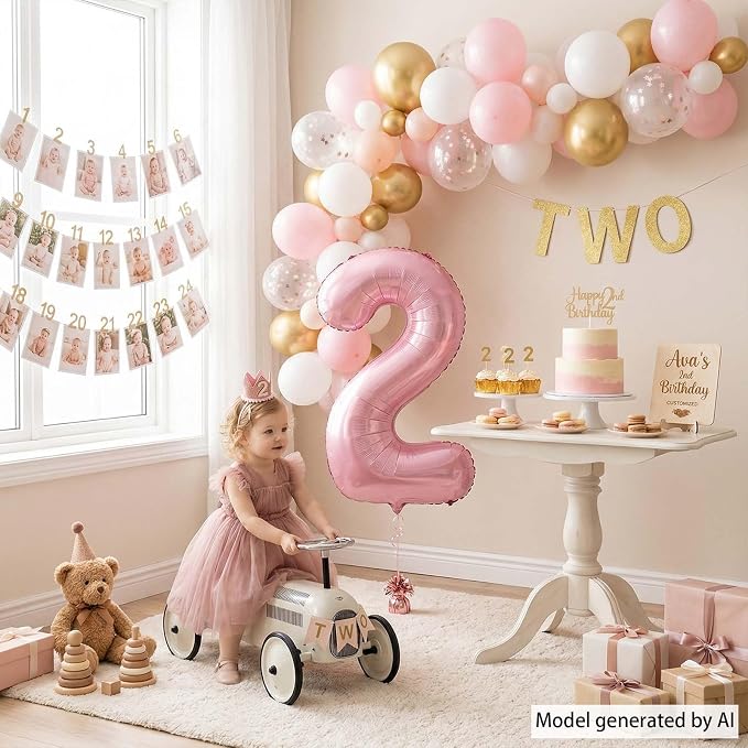 Pearlescent Pink Number 2 Balloon 40 Inch, Pearl Foil - Image 6