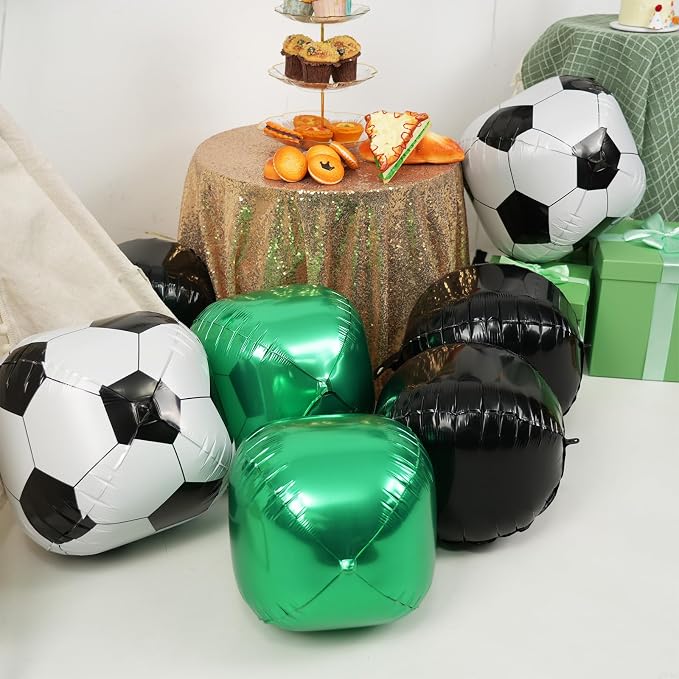 Soccer Round Foil Balloons, Metallic Green Black Soccer Foil Baloon - Image 6