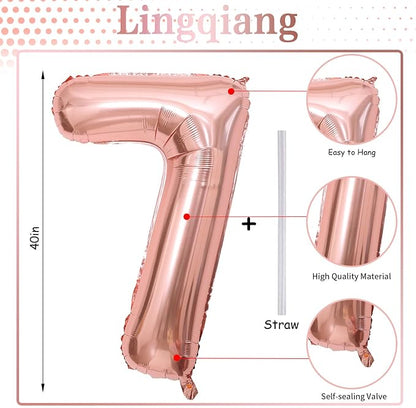 Rose Gold Number Balloons, 40inch Large Number 7 Foil Mylar Helium Balloons - Image 2
