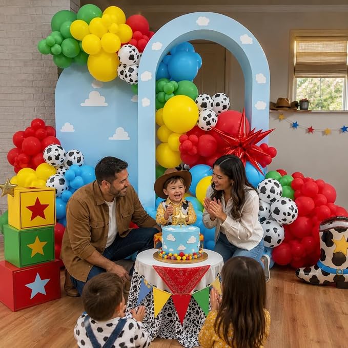 HILAVO Toy Inspired Story Balloons, 12 Inch Cow Print Blue Cloud Balloons | Red - Image 5