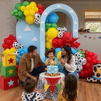 HILAVO Toy Inspired Story Balloons, 12 Inch Cow Print Blue Cloud Balloons | Red - Image 5