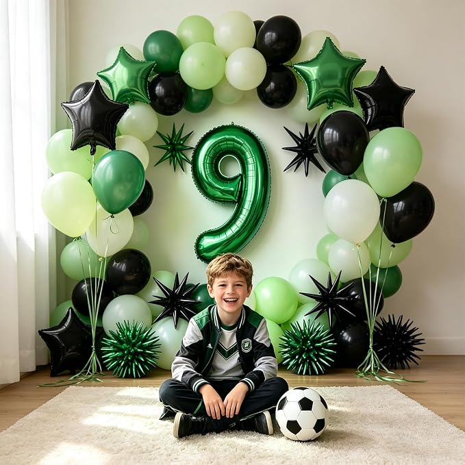 TONIFUL 9th Birthday Balloons Kit 40 Inch Dark Green Large Number 9 Balloon | - Image 5