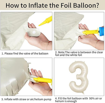 40 Inch Cream Number 3 Balloon, Digital 3 Cream White Giant 3 Foil Balloon - Image 7