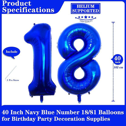 Navy Blue 18 Number Balloons, 40 Inch Giant Number 18 Balloons Foil Mylar - Image 2
