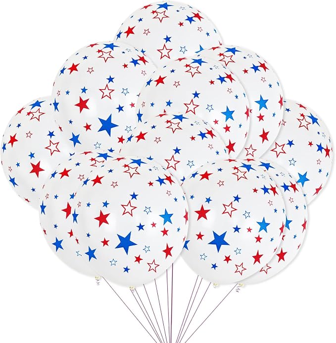 12 Inch Printed Star White Balloons by VHUWE