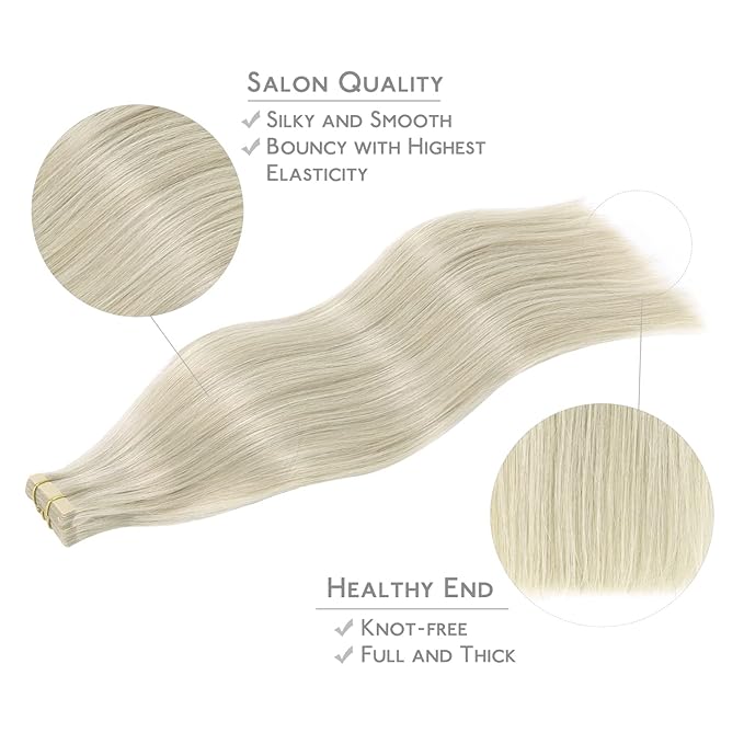 WENNALIFE Tape in Hair Extensions Human Hair, 20pcs 60g 26 inch Ash Blonde Highlighted Platinum Blonde Remy Hair Extensions Straight Human Hair Tape in Extensions Skin Weft Tape Extensions Human Hair