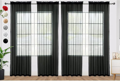 SpaceDresser Black Sheer Curtains 4 Panels Rod Pocket Semi-Sheer Curtain 84 by SpaceDresser
