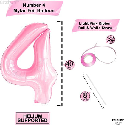 KatchOn, 4th Birthday Decorations Girl | Light Pink 4 Balloon Number, 4th - Image 4