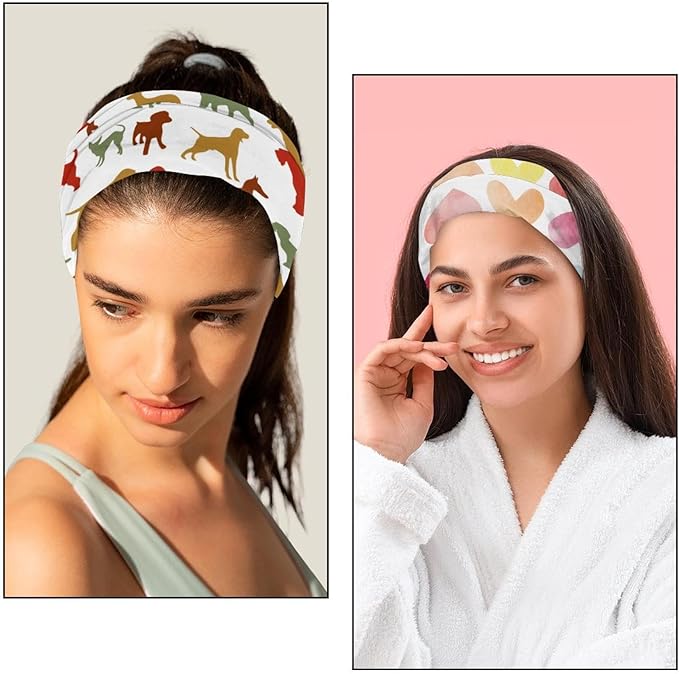 6 Pcs Stretchy Headbands for Women, Absorbed Sport Headband Soft Twist Knotted Headbands for Daily Life Yoga Workout, Dogs Collection Multi Animal