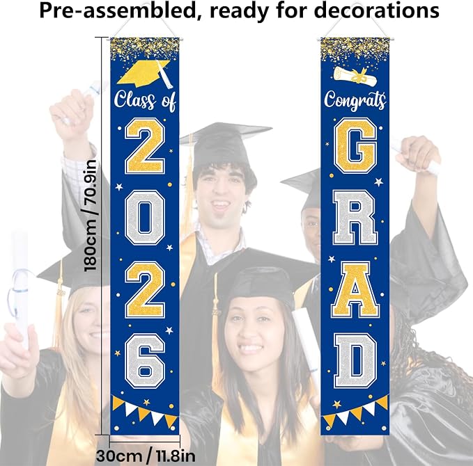 Graduation Decorations 2026 GRAD Banner Blue Porch Door Sign Welcome Banner - Image 5