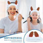 Jowmoy Cute blue antlers Headband Frog Eye Elastic to Wash Face for Women Makeup Shower Spa.
