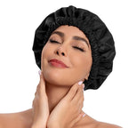 Reusable Shower Cap for Women, Stylish Large Waterproof Shower Bonnet Washable Wide Elastic Band Hair Cap for Long Hair, Braids Bath Hat(Black)