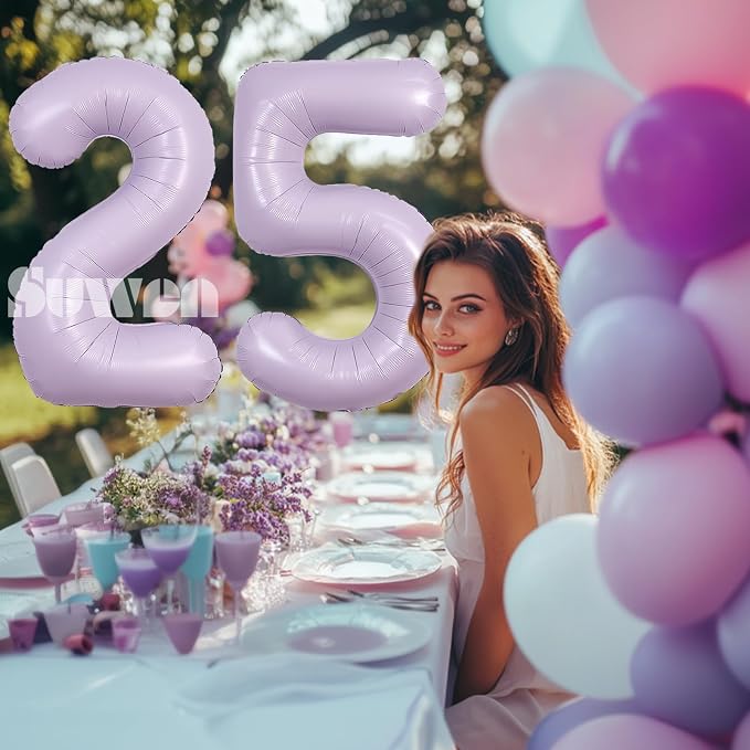 SUWEN 40 Inch Light Purple Lavender Big 25 Balloon Number Foil Helium 0-9 | - Image 3