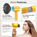 Diffuser Hair Dryer Professional with Temperature Control, Ionic Technology, Low Noise (Yellow with Diffuser Nozzle)