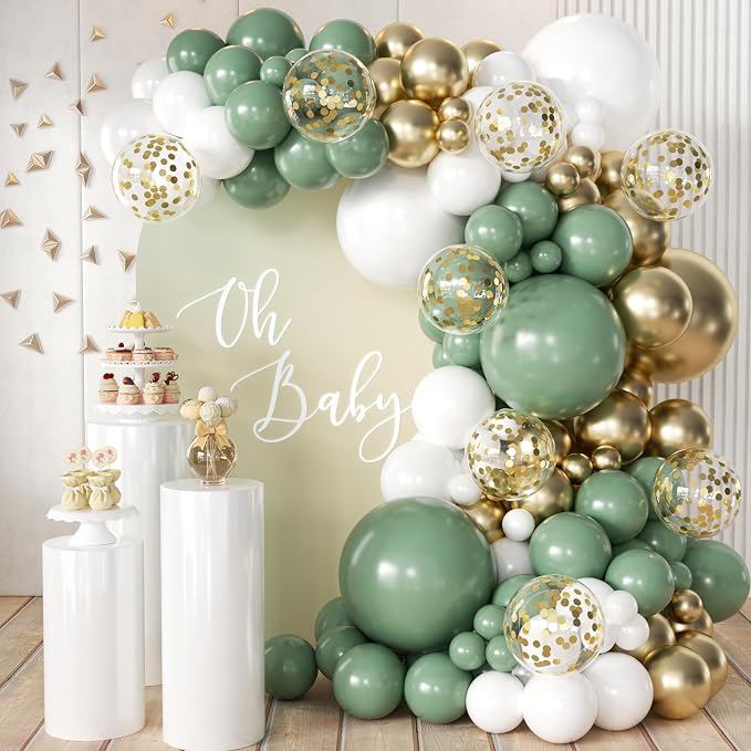 MEBAY 155Pcs Sage Green White Gold Balloon Garland Arch Kit by MEBAY
