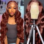 200% Density Reddish Brown Colored Human Hair Lace Front Wigs 13x4 Glueless Wigs Human Hair Pre Plucked Body Wave Glueless Wigs Human Hair Transparent HD Lace Frontal Human Hair Wigs 22Inch