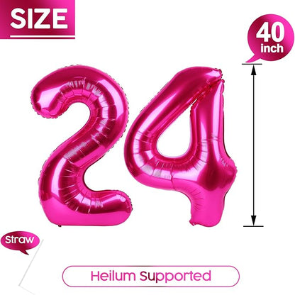 24 Balloon - Hot Pink Birthday Number Balloons, 40 Inch Party Decorations | Hot - Image 5