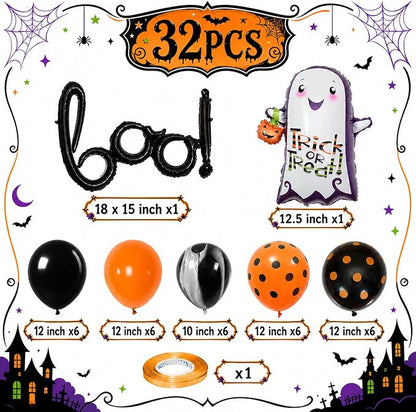 Halloween Black Orange Balloons BOO Ghost Pumpkin Foil Balloons Party Decor | - Image 2