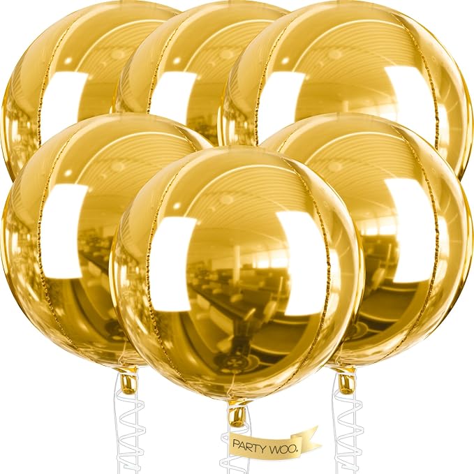 PartyWoo Metallic Gold Large Round Giant 4D Foil Balloons 6pcs 32 Inch | 32 Inch by PartyWoo
