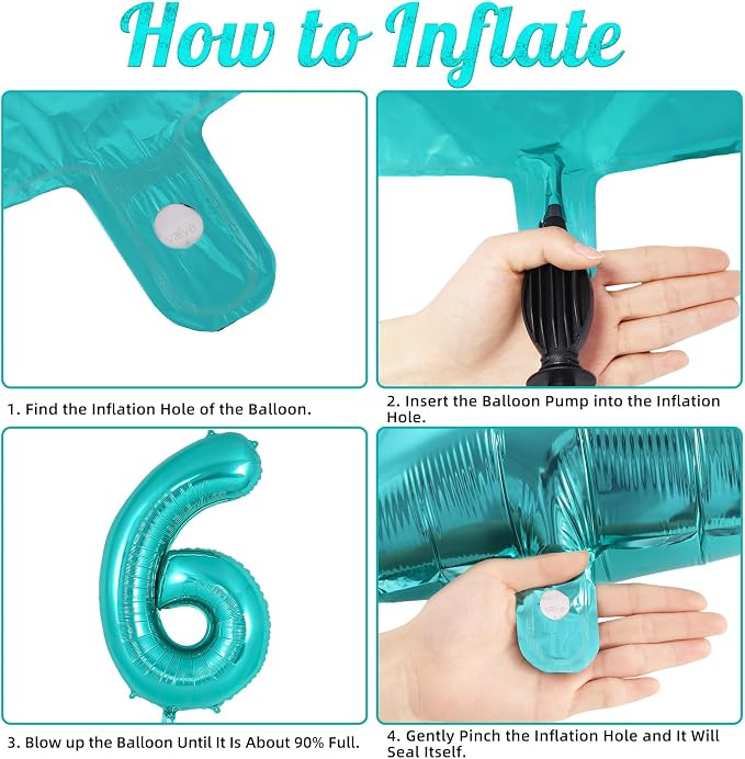 Teal Blue Number 6 Balloon, 40 Inch Big Large Foil Helium Number Balloons - Image 7