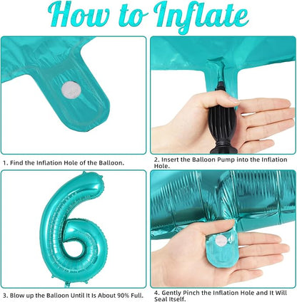 Teal Blue Number 6 Balloon, 40 Inch Big Large Foil Helium Number Balloons - Image 7