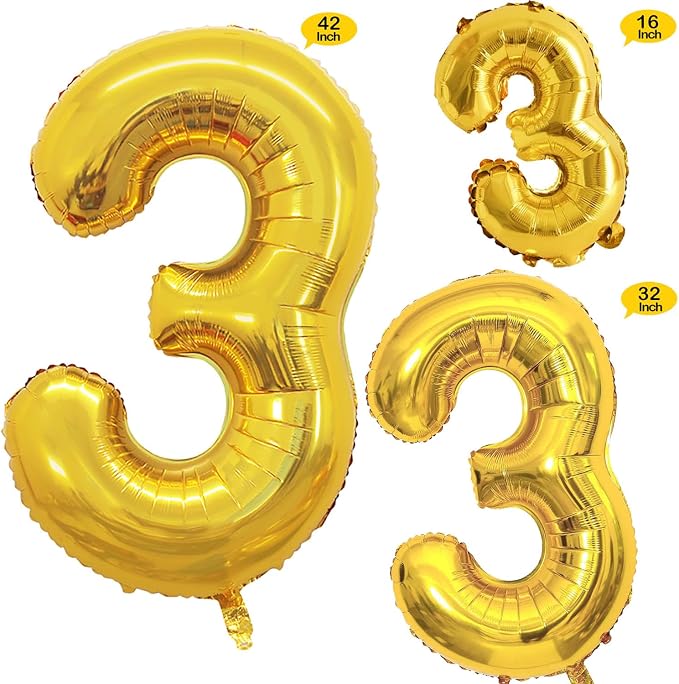 Gold Foil Balloons Number 3, Huge Number Balloons - Image 2