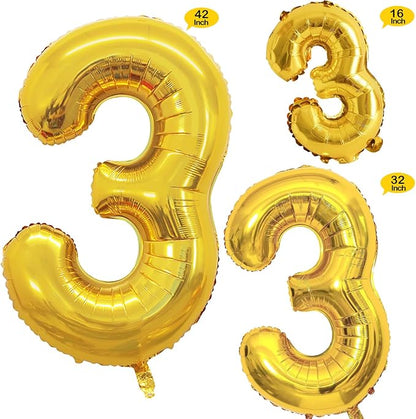 Gold Foil Balloons Number 3, Huge Number Balloons - Image 2