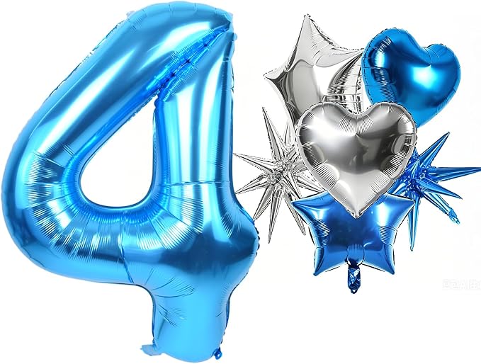 TONIFUL 4th Birthday Balloons Kit 40 Inch Blue Large Number 4 Foil Balloon | by TONIFUL