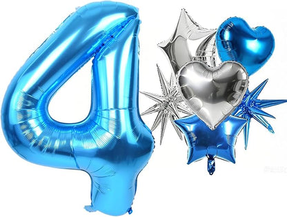 TONIFUL 4th Birthday Balloons Kit 40 Inch Blue Large Number 4 Foil Balloon | by TONIFUL