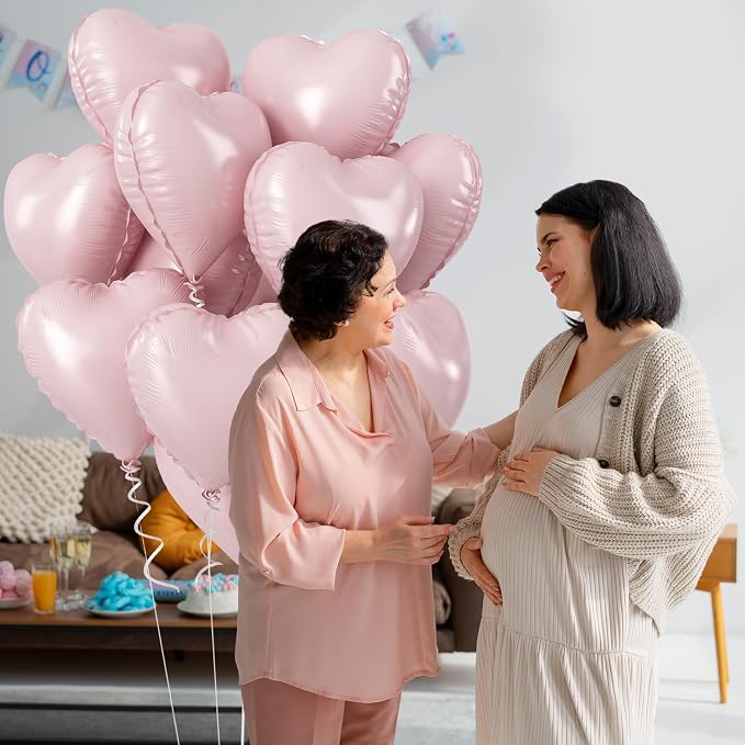 Baby Pink Heart Balloons, 18 Inch Pink Heart Balloons, Pastel Pink Helium Foil - Image 8
