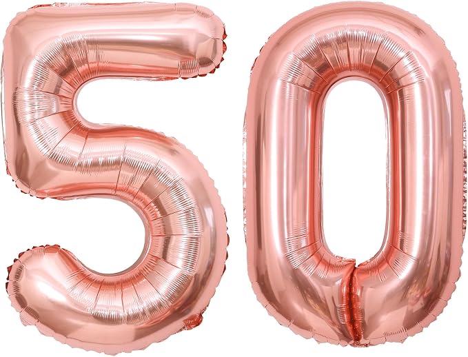 Rose Gold 50 Number Balloons, 40 Inch Big Giant Jumbo 50 Balloon Numbers Rose by BBPOOL